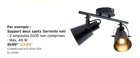 Offre: Support deux spots Sorrento noir