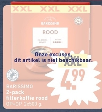 Aanbieding: BARISSIMO 2-pack filterkoffie rood