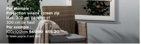 Offre: Protection solaire screen zip