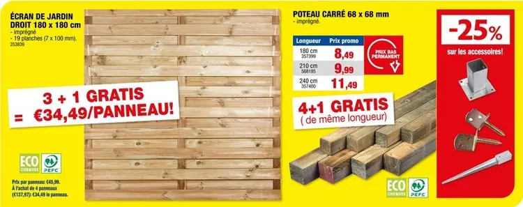 Offre: Cartri écran de jardin droit 180x180 cm imprégné