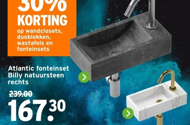 Aanbieding: Atlantic fonteinset Billy natuursteen rechts