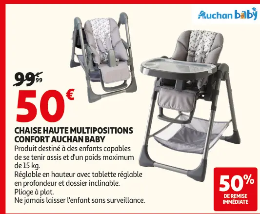 Offre: Chaise haute multipositions confort