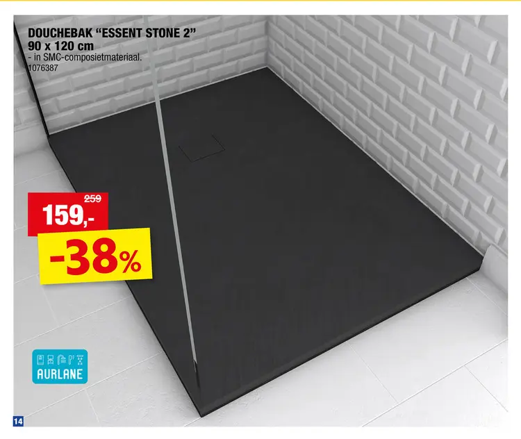 Promotie: Aurlane Essent Stone 2 douchebak lineaire 90x120 cm zwart