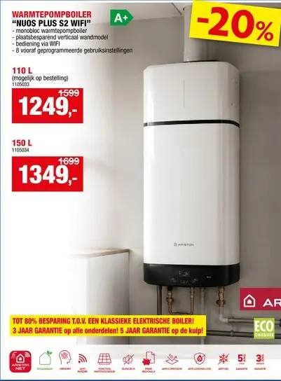 Promotie: Ariston Warmtepompboiler Nuos Plus S2 Wifi