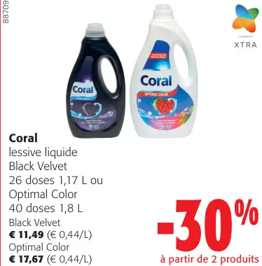 Offre: Lessive liquide Black Velvet ou Optimal Color