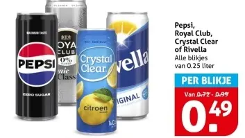 Aanbieding: Pepsi, Royal Club, Crystal Clear of Rivella