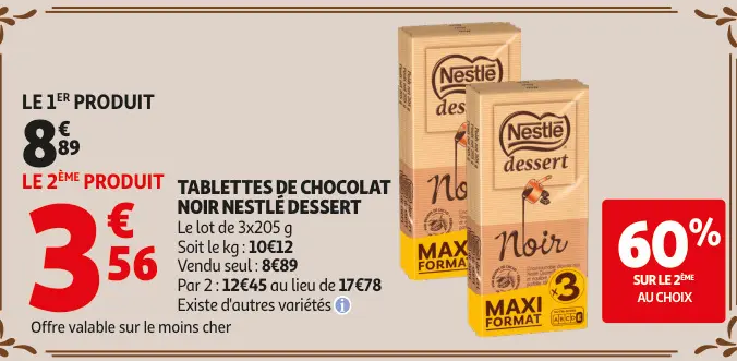 Promotie: Tablettes de chocolat noir nestlé dessert