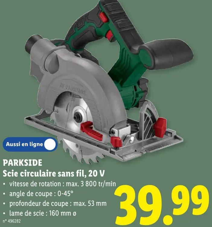Offre: Scie circulaire sans fil, 20 V