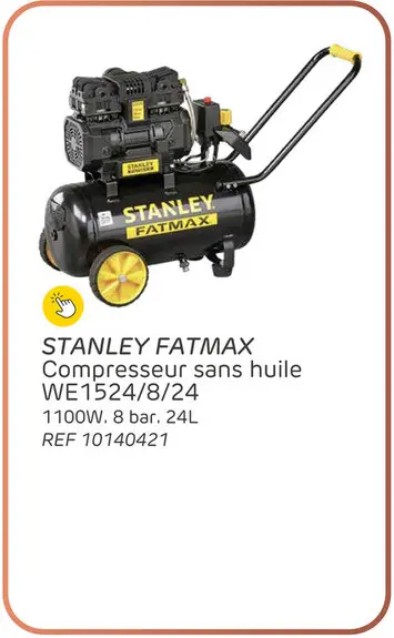 Offre: Compresseur stanley fatmax we1524/8/24 - silencieux - sans huile - 24 l - 8 bars - 1100 w