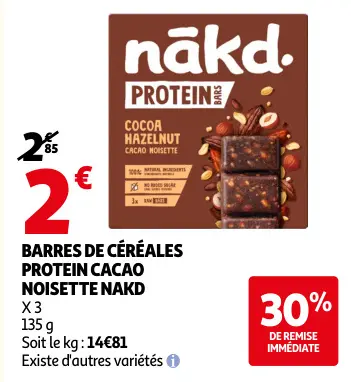 Offre: Barres de céréales protein cacao noisette