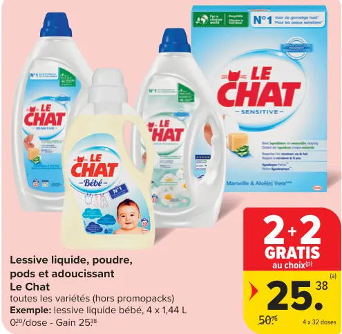 Offre: Lessive liquide, poudre, pods et adoucissant