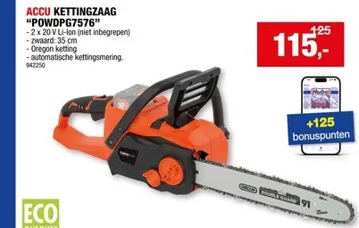 Promotie: Powerplus Dual Power POWDPG7576 accu kettingzaag 2x20 V Li-Ion 350mm zonder accu