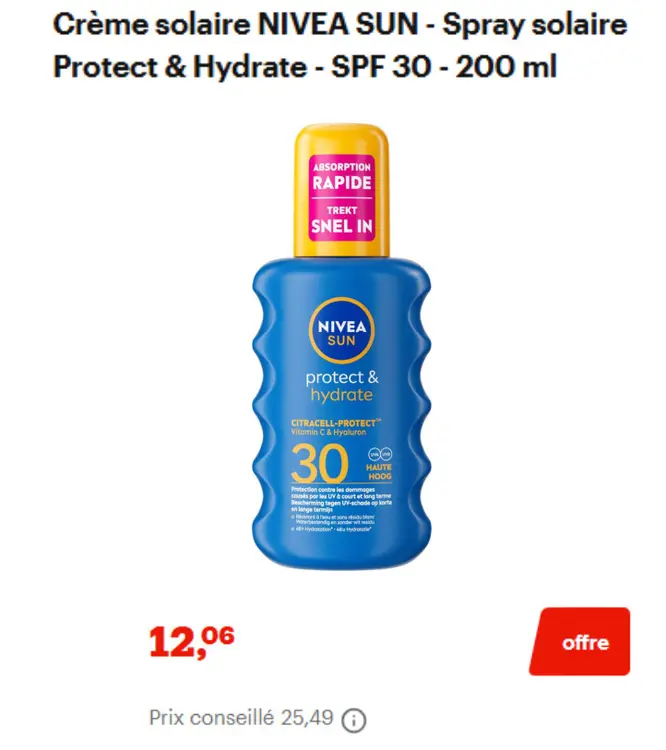 Offre: Crème solaire NIVEA SUN - Spray solaire Protect