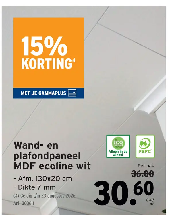 Promotie: Wand- en plafondpaneel MDF ecoline wit