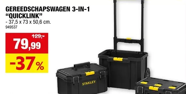 Promotie: Stanley Quicklink 3-in-1 gereedschapswagen 50,6x37,5x73 cm