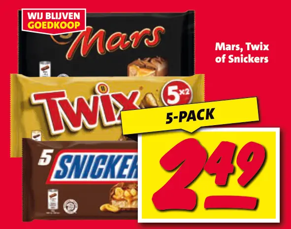 Aanbieding: Mars, Twix of Snickers