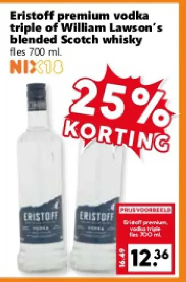 Aanbieding: Eristoff premium vodka triple of William Lawson's Whisky