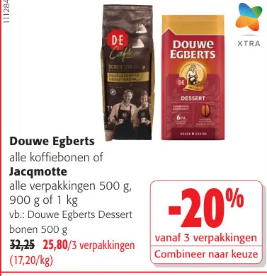 Promotie: Douwe Egberts alle koffiebonen of Jacqmotte