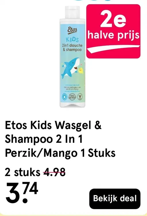 Aanbieding: Etos Kids Wasgel & Shampoo 2 In 1 Perzik/Mango 1 stuks