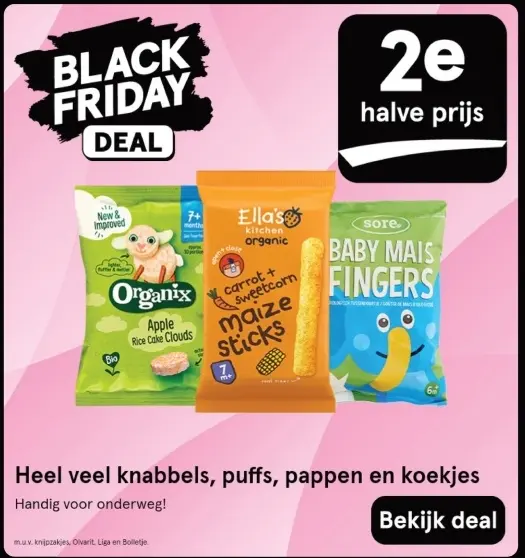 Aanbieding: Knabbels, puffs, pappen en koekjes