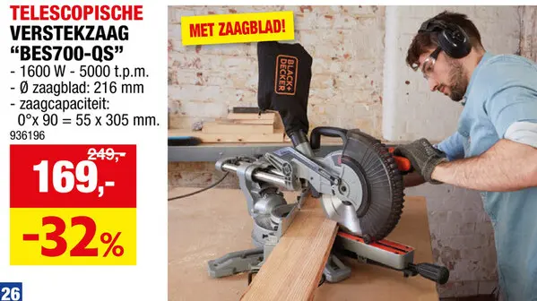 Promotie: Afkort- en verstekzaag 1600W 216mm