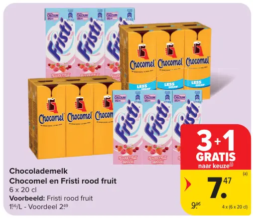 Promotie: Chocolademelk Chocomel en Fristi rood fruit