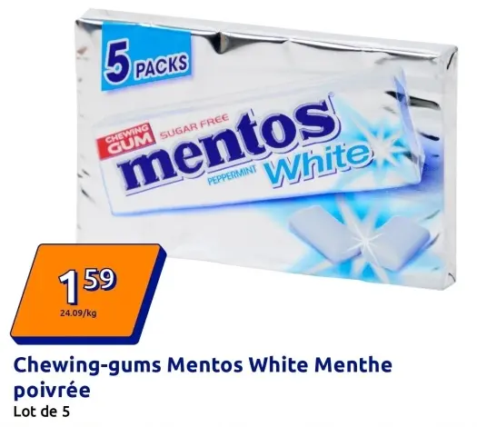 Offre: Chewing-gums Mentos White Menthe poivrée