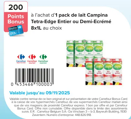 Offre: Lait Campina Tetra-Edge Entier ou Demi-Ecrémé