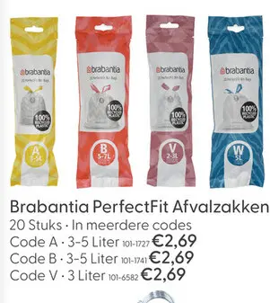 Aanbieding: Brabantia afvalzakken PerfectFit A 3L 20 stuks
