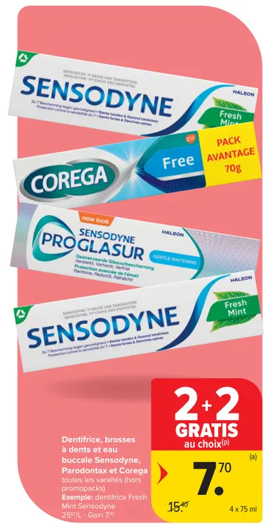 Offre: Dentifrice, brosses à dents et eau buccale 