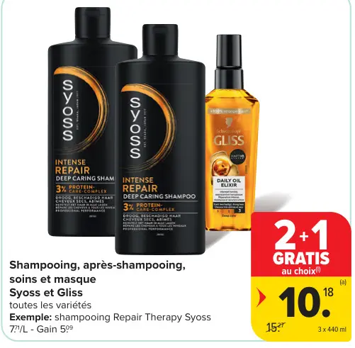 Offre: Shampooing, après-shampooing, soins et masque