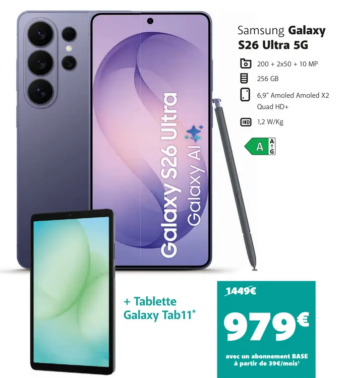Offre: Galaxy S26 Ultra 5G + Tablette Galaxy Tab11