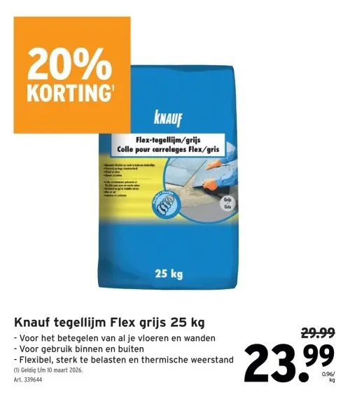 Promotie: Knauf tegellijm Flex grijs