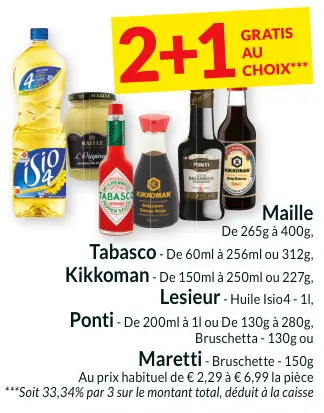 Offre: Maille, Tabasco, Kikkoman, Lesieur, Ponti, Maretti