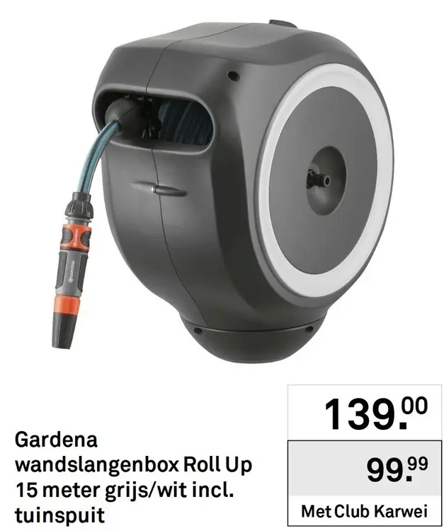 Aanbieding: Wandslangenbox Roll Up 15 meter grijs/wit incl. tuinspuit