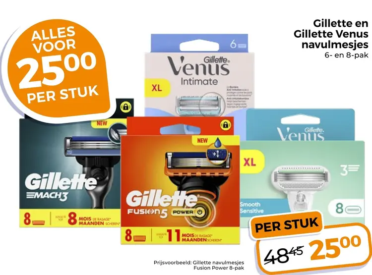 Aanbieding: Gillette en Gillette Venus navulmesjes