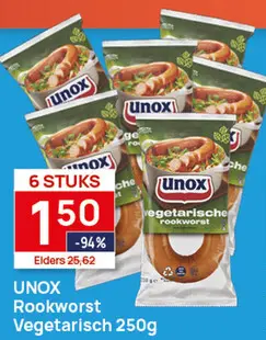 Aanbieding: 6 stuks Unox Rookworst Vegetarisch 250g