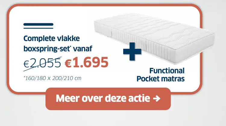 Promotie: Complete vlakke boxspring-set  en functional pocket matras