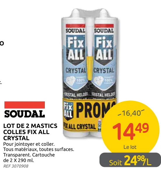 Offre: Lot de 2 mastics colles Fix ALL crystal