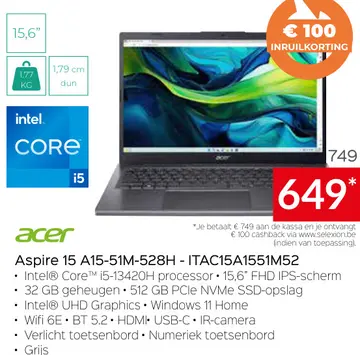 Aanbieding: Acer Aspire 15 A15-51M-528H - ITAC15A1551M52