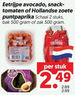 Aanbieding: Eetrijpe avocado, snacktomaten of Hollandse zoete puntpaprika