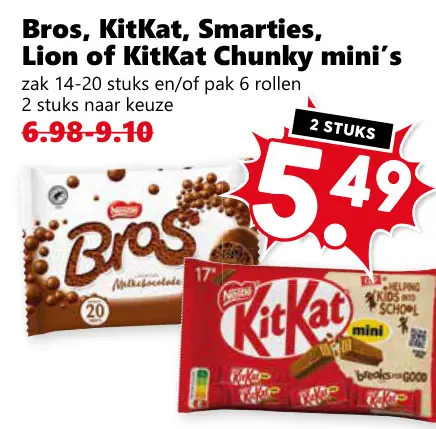 Aanbieding: Bros, KitKat, Smarties, Lion of KitKat Chunky