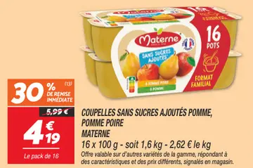 Offre: COUPELLES SANS SUCRES AJOUTÉS POMME, POMME PO