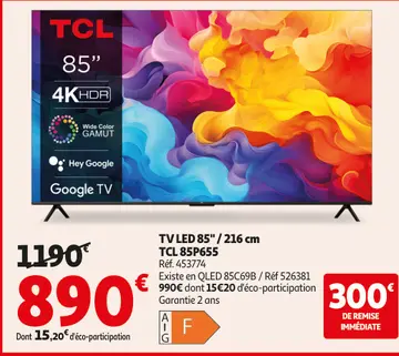 Aanbieding: TV LED 85" / 216 cm TCL 85P655