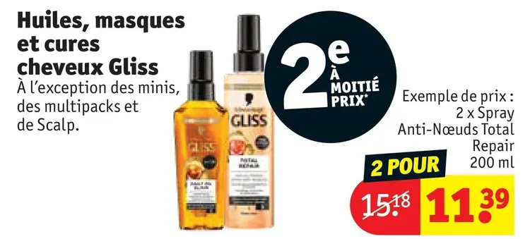 Offre: Huiles, masques et cures cheveux Gliss