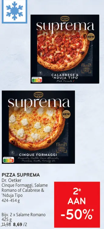 Promotie: Pizza Suprema Cinque Formaggi, Salame Romano of Calabrese & 'Nduja Tipo