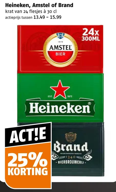 Aanbieding: Heineken, Amstel of Brand