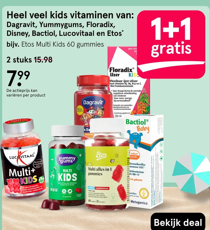 Aanbieding: Heel veel kids vitaminen van: Dagravit, Yummygums, Floradix, Disney, Bactiol, lucovitaal en Etos