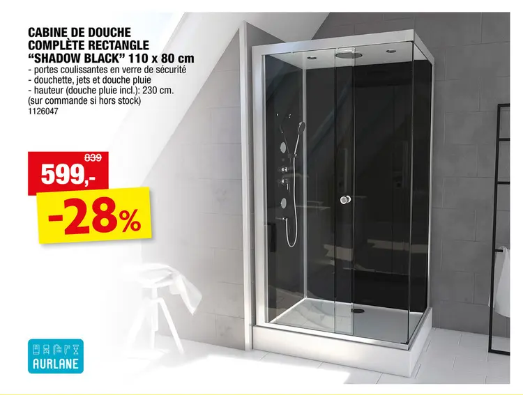 Offre: Aurlane Shadow Black cabine de douche 110x80 cm