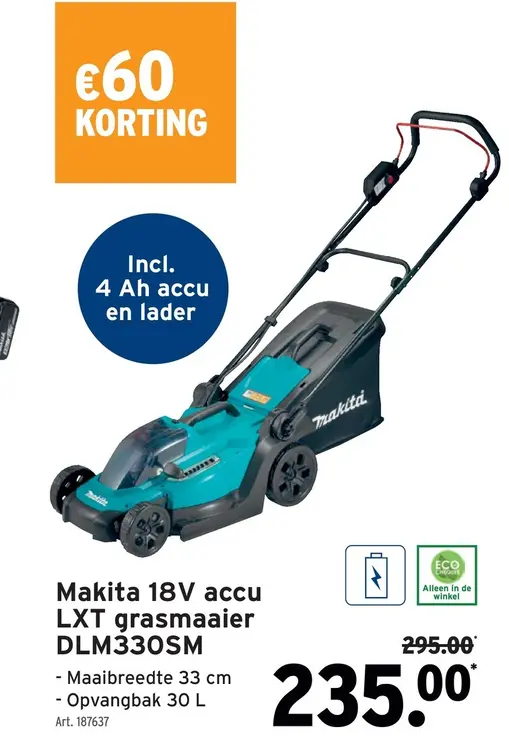 Promotie: Makita 18V accu LXT grasmaaier DLM330SM